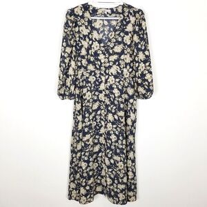 Chelsea B Women Floral Maxi Dress Sz L Button Front Beige Vintage Rose